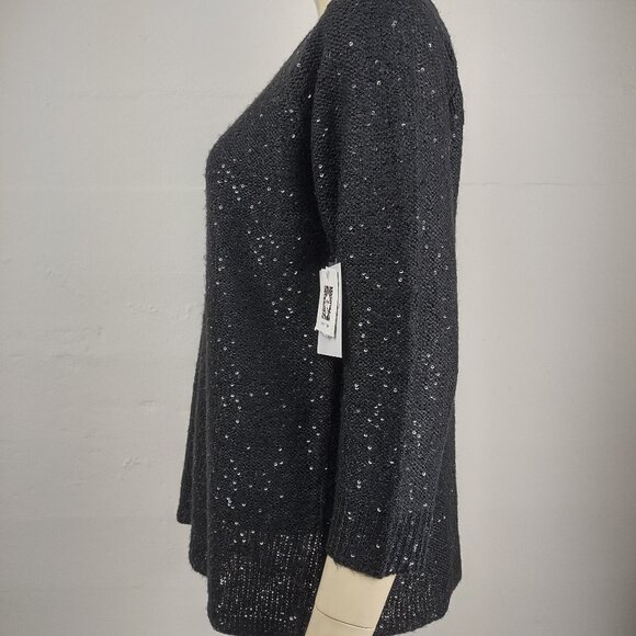 NWT Anne Klein black sparkly sequin crew neck pullover sweater ladies Large - Picture 5 of 8